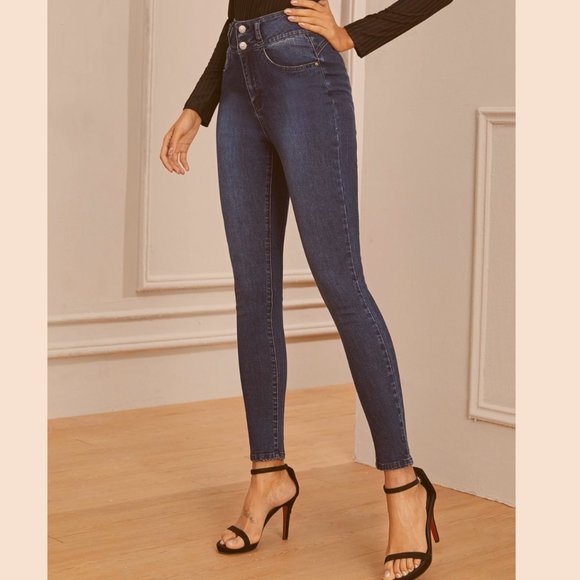 Dark Wash High-Waisted Stretch Skinny Jeans - Picture 4 of 4